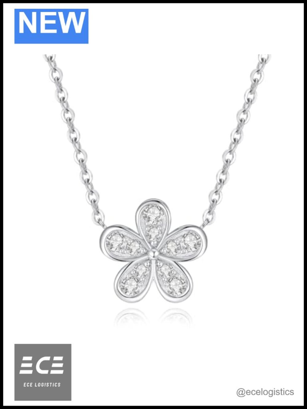 Moissanite Flower Necklace 925 Sterling Silver 18in Chain Women's Gift